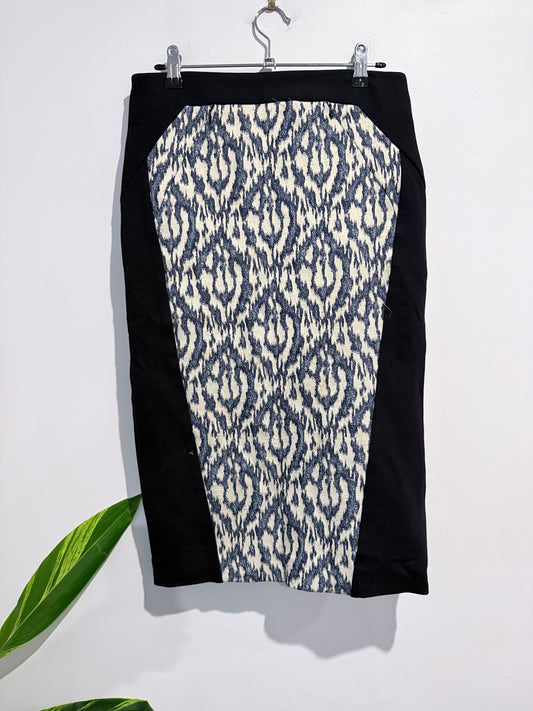 Cue Black Geometric Pattern Pencil Skirt Size 10