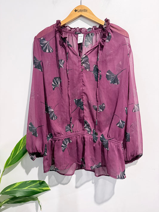 Anko Burgundy Jacquard Ruffle Blouse Size 16