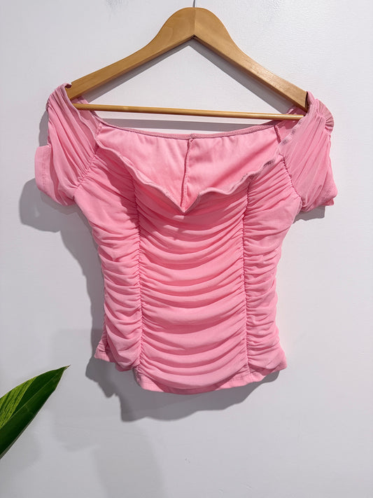 Shein Pink Off Shoulder Ruched Top Size L | 40/42 | 8/10