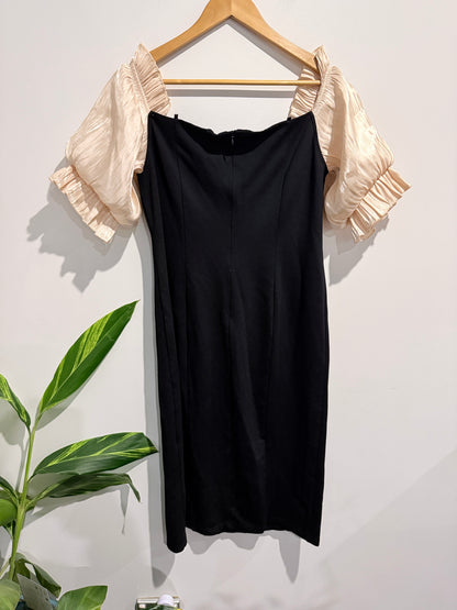 Magic Boutique Black With Cream Puff Sleeve Dress Size 2XL | U/Arm to U/Arm 45cm