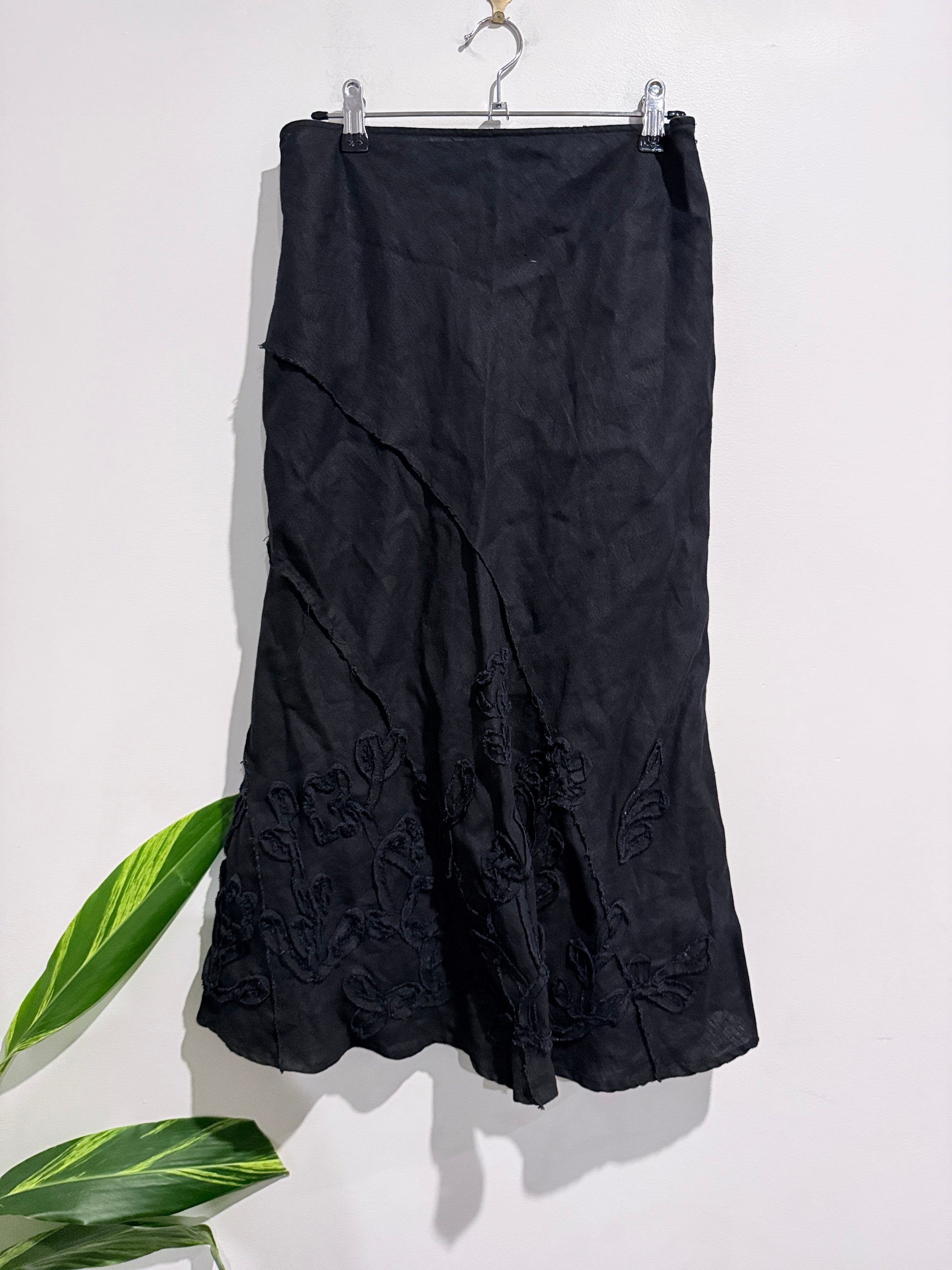 FOIL Black Linen Eyelet Skirt Size 10