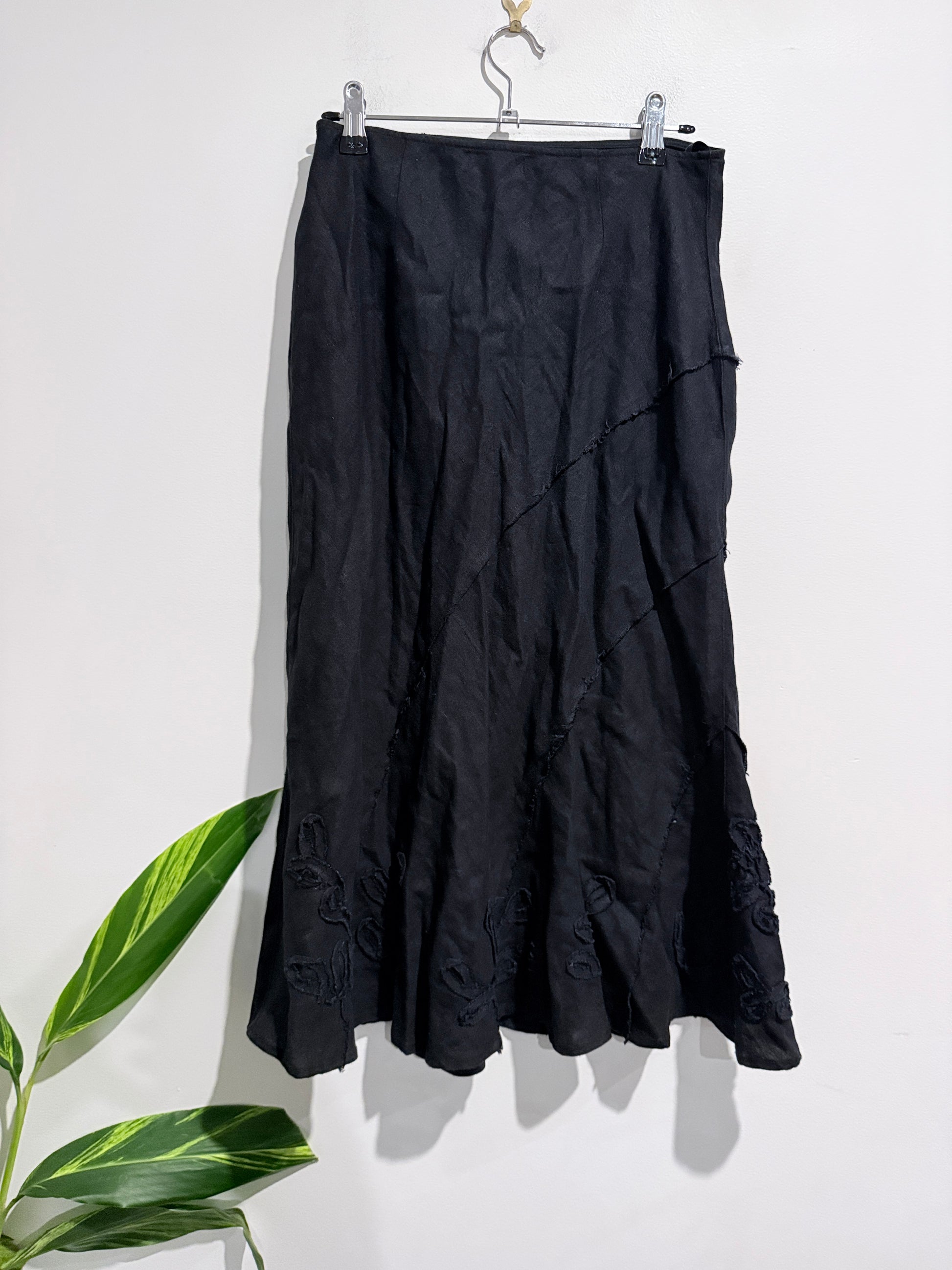 FOIL Black Linen Eyelet Skirt Size 10