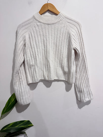 H & M White Rib Crop Turtleneck Sweater Size XL
