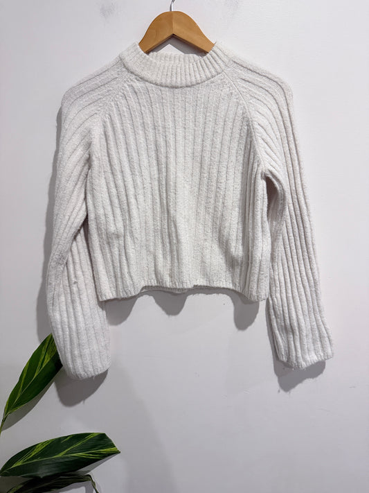 H & M White Rib Crop Turtleneck Sweater Size XL