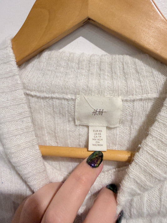 H & M White Rib Crop Turtleneck Sweater Size XL