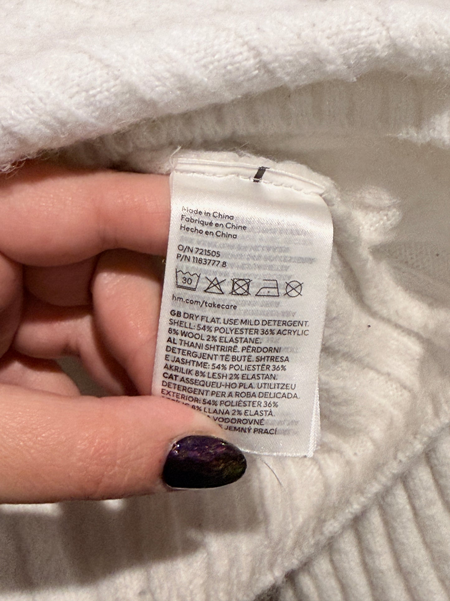 H & M White Rib Crop Turtleneck Sweater Size XL