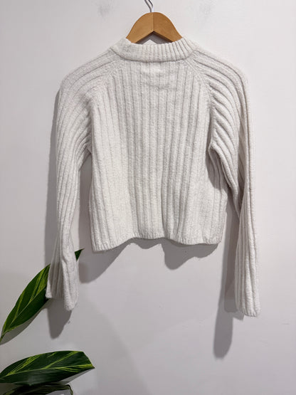 H & M White Rib Crop Turtleneck Sweater Size XL