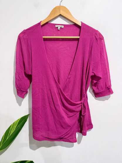 Chlorofile Fuschia Wrap-front Tie Top Size 16