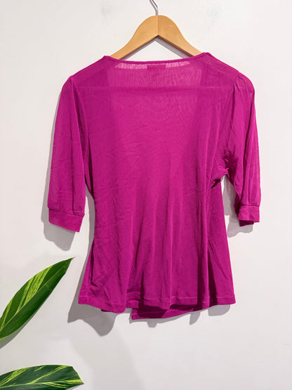Chlorofile Fuschia Wrap-front Tie Top Size 16
