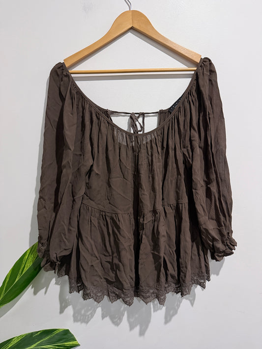 Twin Set Brown Off-the-shoulder Peasant Top Size S