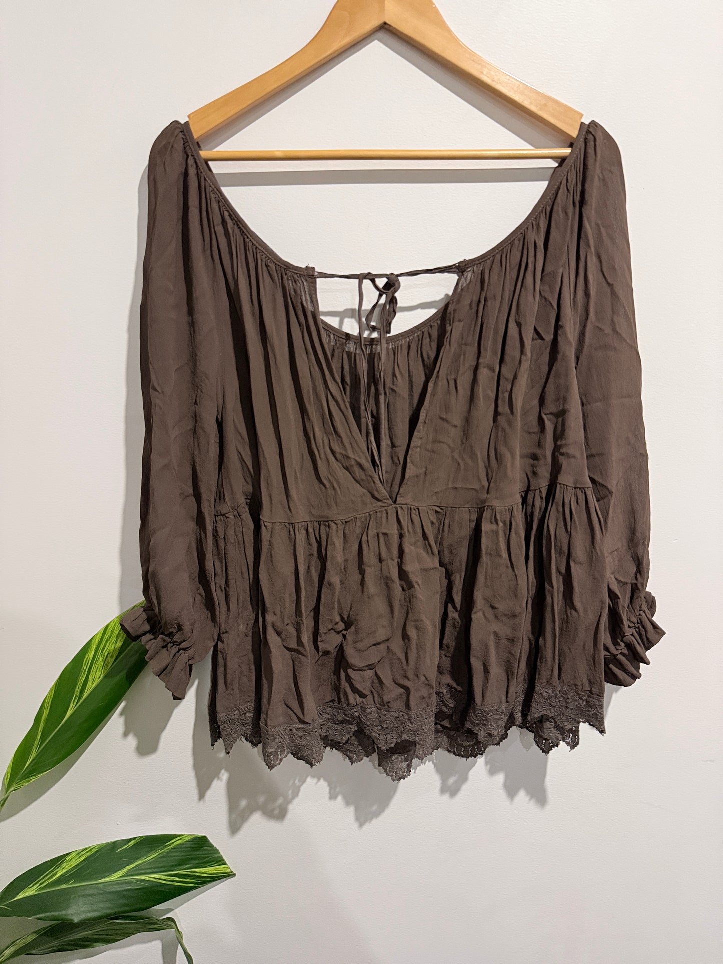Twin Set Brown Off-the-shoulder Peasant Top Size S