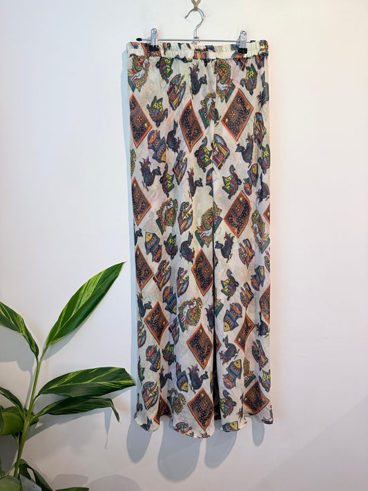 Brand Unknown Vintage Print Wide-leg Pants Size Waist: 74cm
