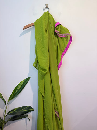 Brand Unknown Lime Green Chiffon Saree