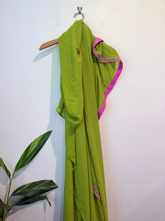 Brand Unknown Lime Green Chiffon Saree