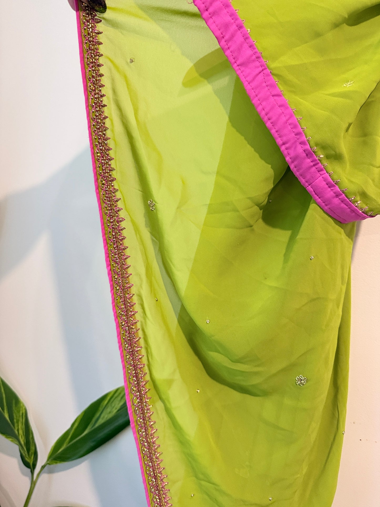 Brand Unknown Lime Green Chiffon Saree