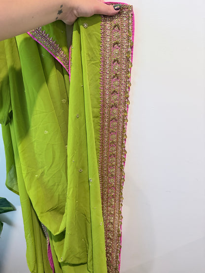 Brand Unknown Lime Green Chiffon Saree