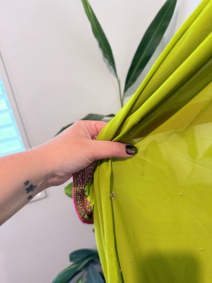 Brand Unknown Lime Green Chiffon Saree