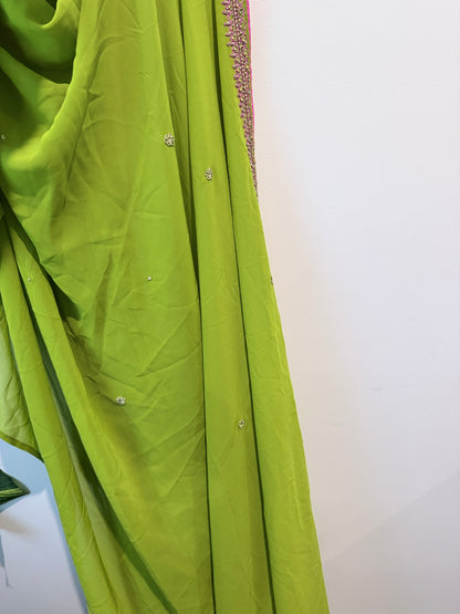 Brand Unknown Lime Green Chiffon Saree
