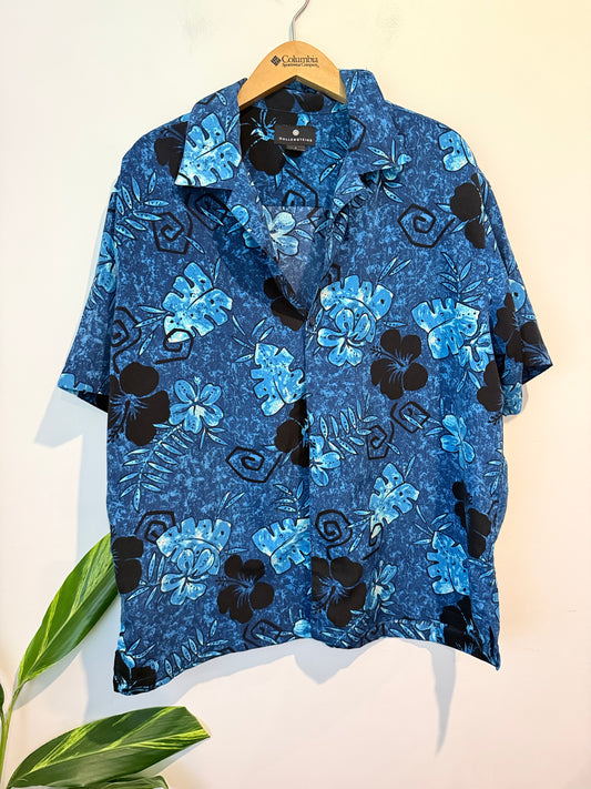 Hallensteins Navy Ohia Aloha Shirt Size L