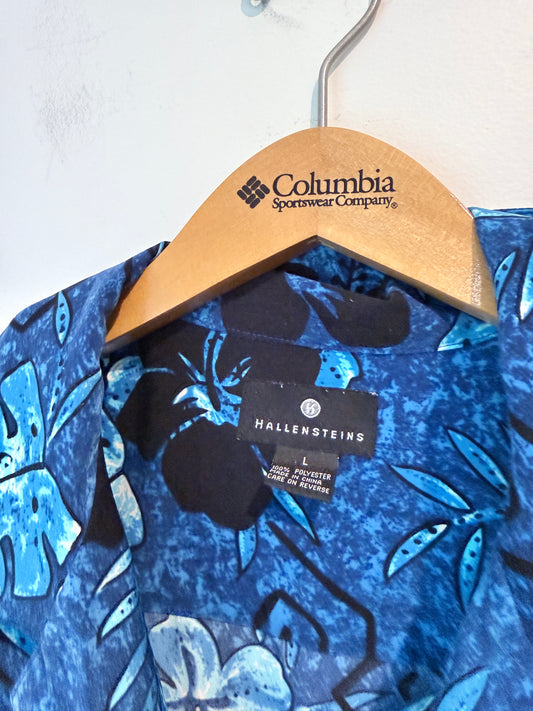 Hallensteins Navy Ohia Aloha Shirt Size L