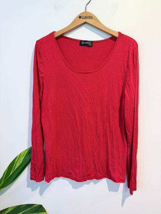 Merric Red Long Sleeve U-neck Top Size 16