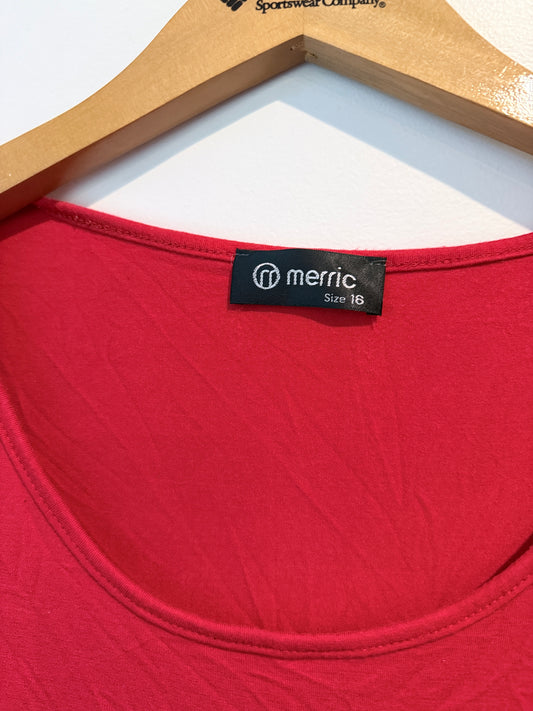 Merric Red Long Sleeve U-neck Top Size 16