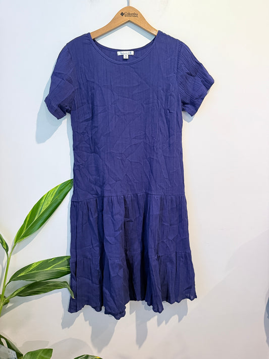 Victoria Hill Navy Blue Textured Low Hem Dress Size 12