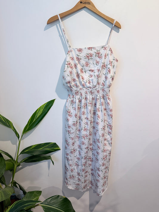 Mirrou White Floral Tiered Cami Midi Dress. Size 12