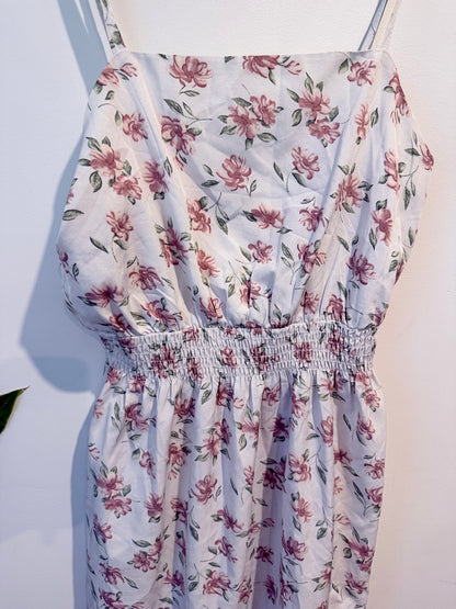 Mirrou White Floral Tiered Cami Midi Dress. Size 12