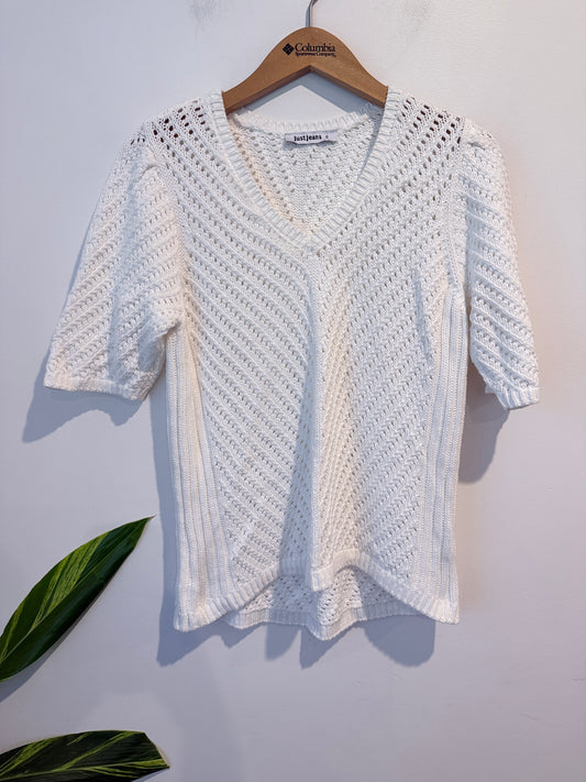 Jeans White Crochet Knit Top. Size 8