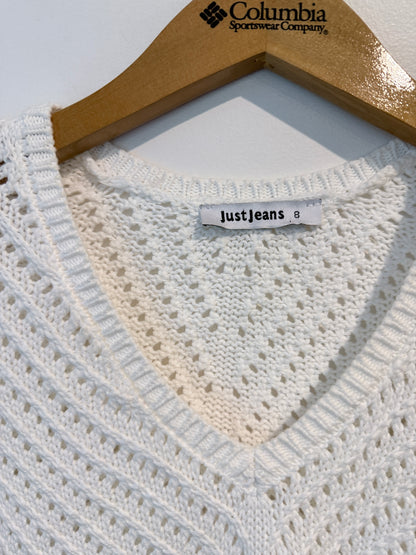 Jeans White Crochet Knit Top. Size 8