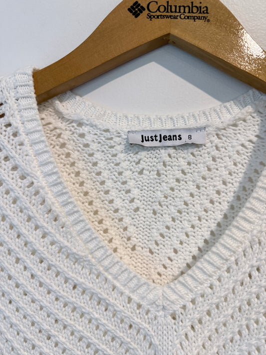 Jeans White Crochet Knit Top. Size 8