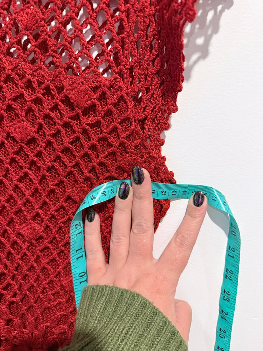 Brand Unknown Cherry Red Crochet Net Top Size U/Arm to U/Arm 43cm