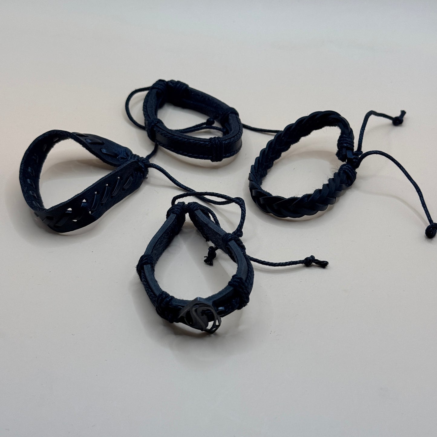 4x Black Faux Leather Bracelet Set
