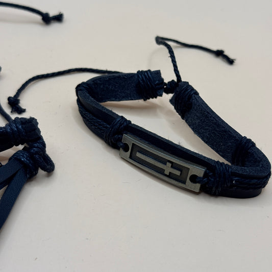 4x Faux Leather Black Adjustable Bracelet Set