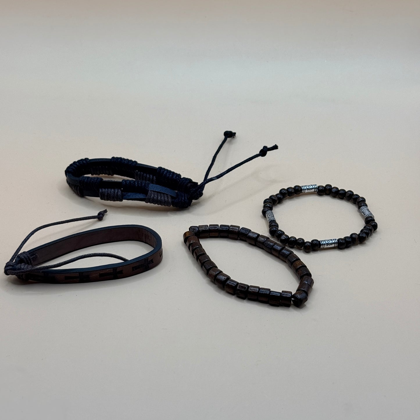 4x Mixed Faux Leather & Beaded Bracelet Set