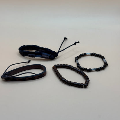 4x Mixed Faux Leather & Beaded Bracelet Set