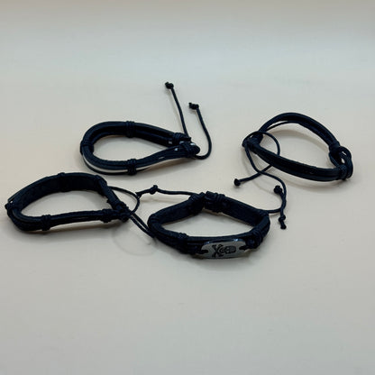 4 Black Adjustable Faux Leather Bracelet Set