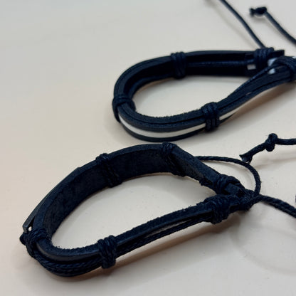 4 Black Adjustable Faux Leather Bracelet Set