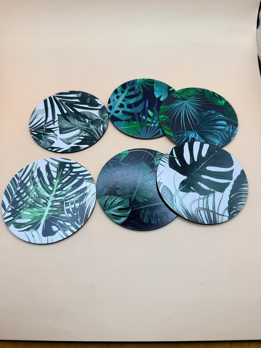 6 set Tropical Leaf Printed Drink Coaster