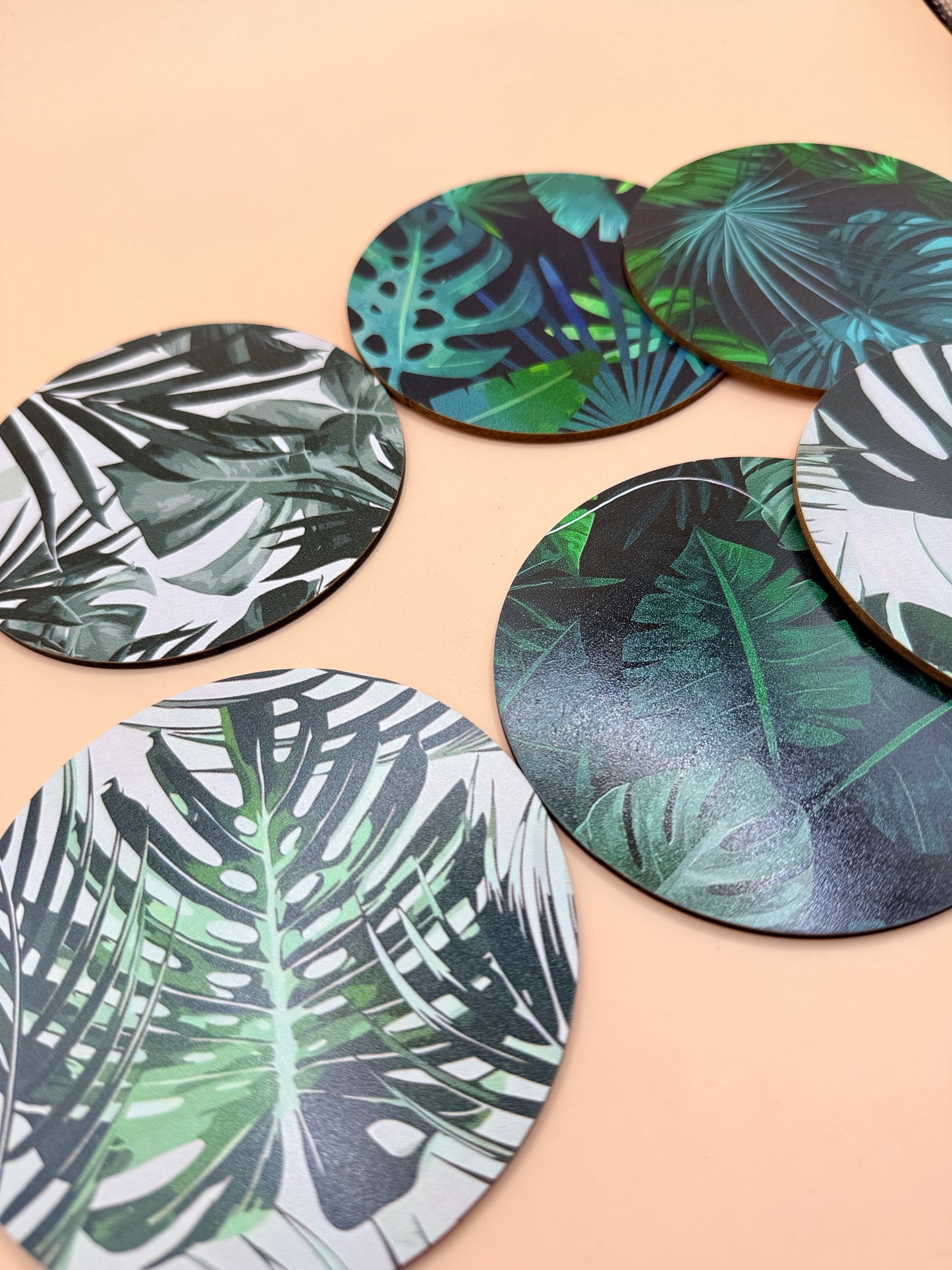 6 set Tropical Leaf Printed Drink Coaster