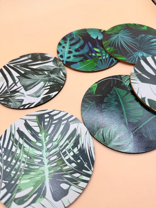 6 set Tropical Leaf Printed Drink Coaster