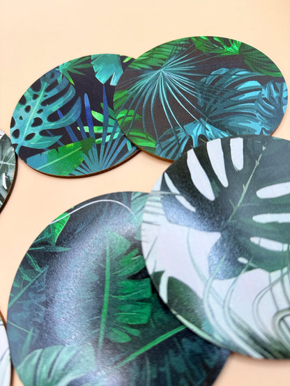 6 set Tropical Leaf Printed Drink Coaster