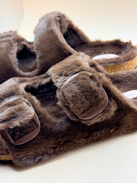 Simple and Sunday Faux Fur Lounge Slipper Slides – Chocolate Brown XL (suit size 10)