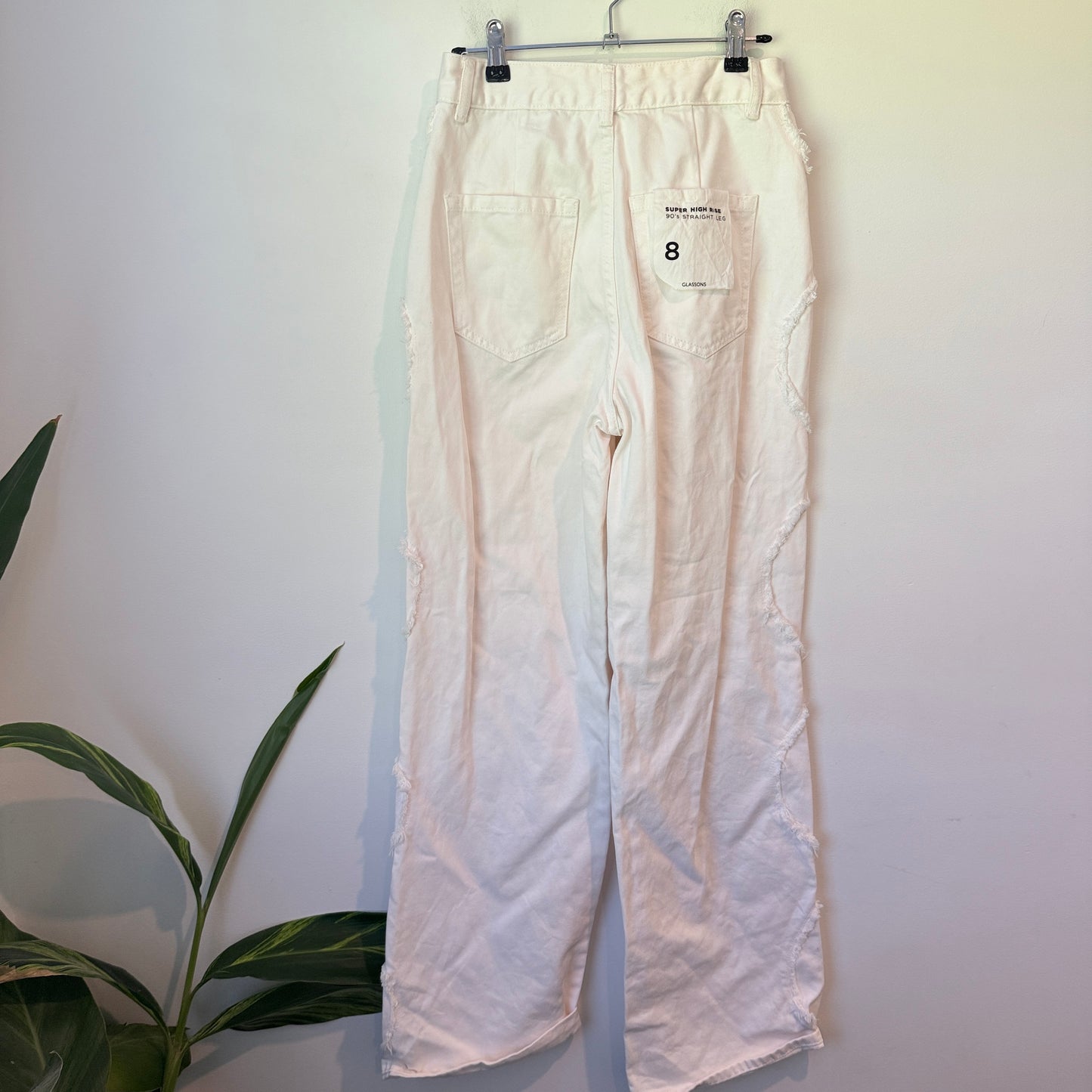 Glassons Super High Rise 90’s Straight Leg Jeans White Denim Size 8