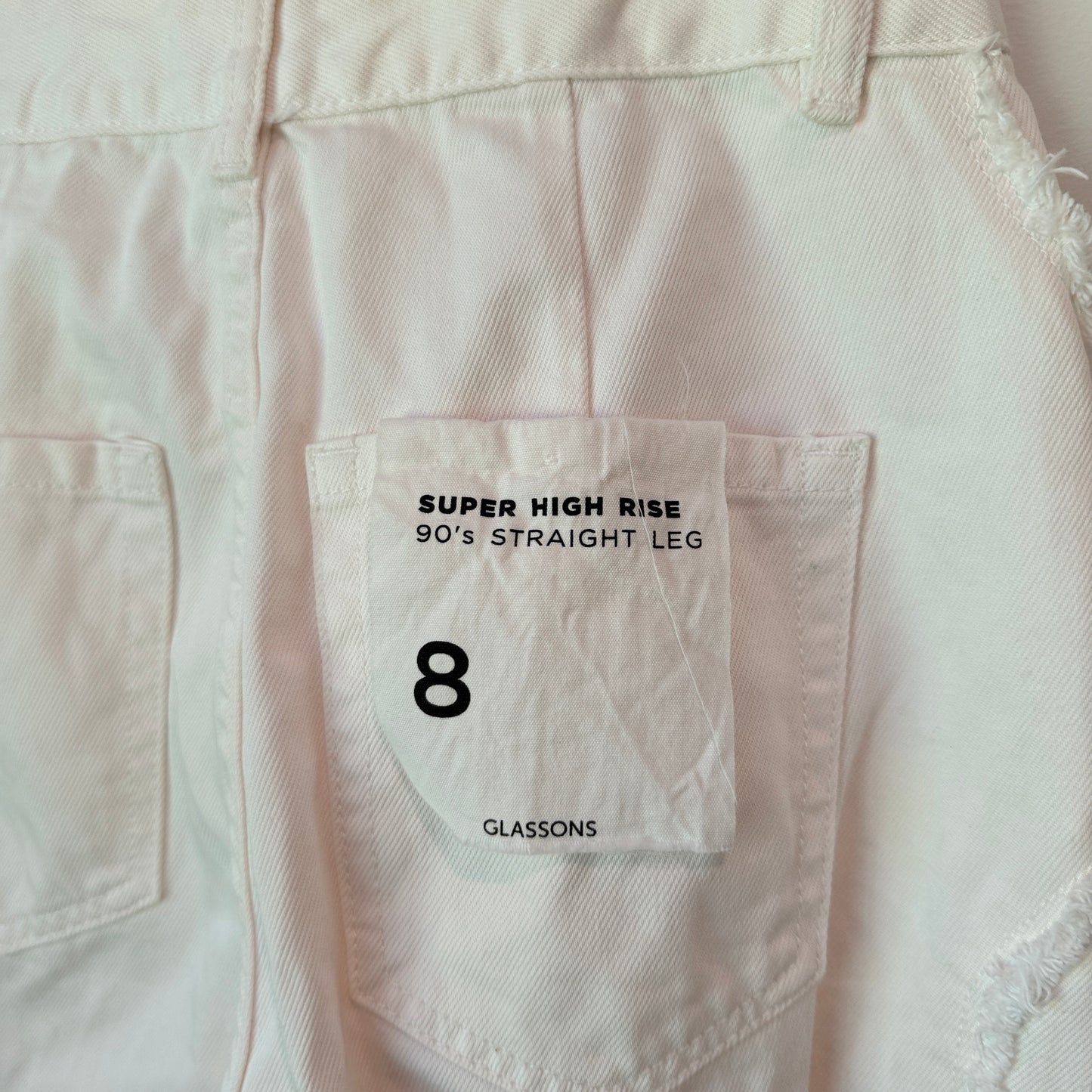 Glassons Super High Rise 90’s Straight Leg Jeans White Denim Size 8