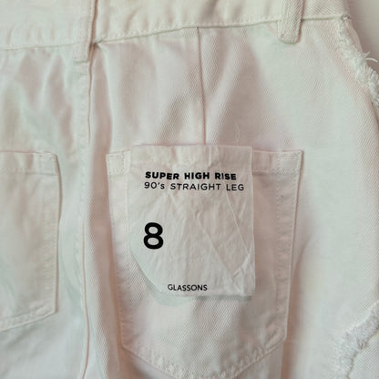 Glassons Super High Rise 90’s Straight Leg Jeans White Denim Size 8
