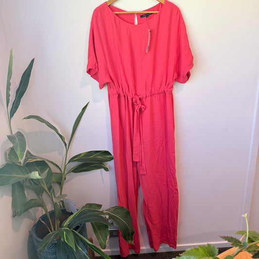 French Connection Patras Crepe Long Jumpsuit Azalea Pink Size 16