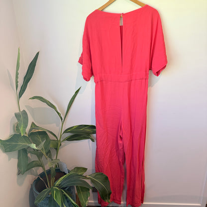 French Connection Patras Crepe Long Jumpsuit Azalea Pink Size 16
