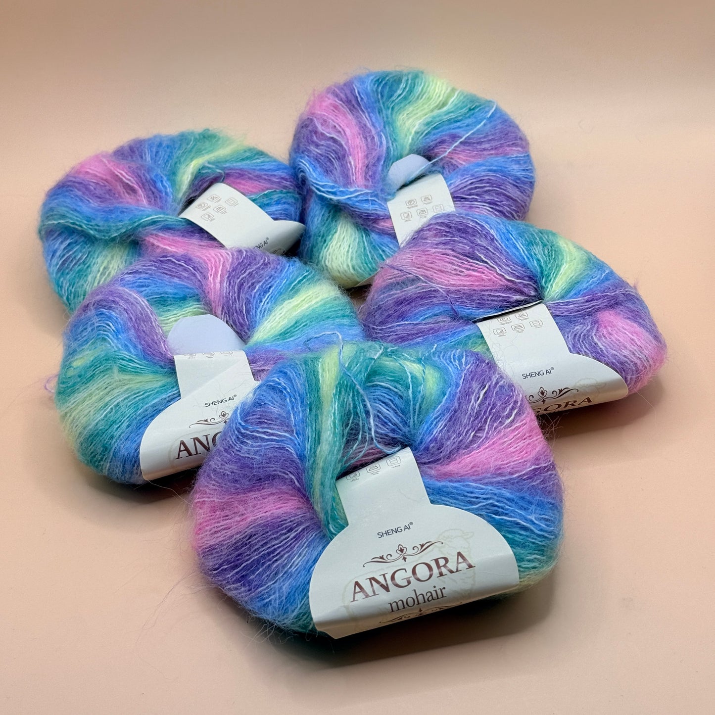 Rainbow Angora Mohair Yarn – 5x 25g Skeins 125g